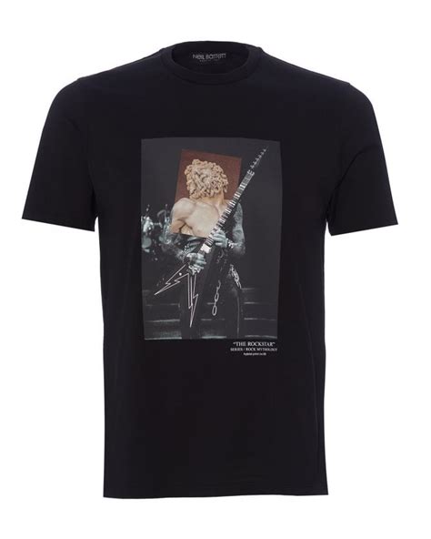 Neil Barrett Mens Rockstar Hybrid Print T Shirt Black Slim Fit Tee