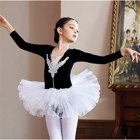 Velvet Ballet Dress Girls Winter Dance Wear Long Sleeve Dance Dress
