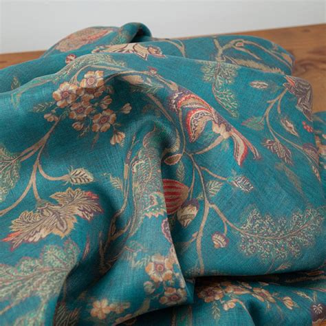 Print Floral Linen Fabric By The Yard Etsy
