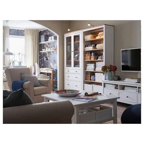 Hemnes Glass Door Cabinet With 3 Drawers White Stain Light Brown 35