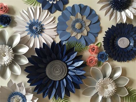 Royal Blue And Silver Giant Paper Flower Backdrop Wall Decoration