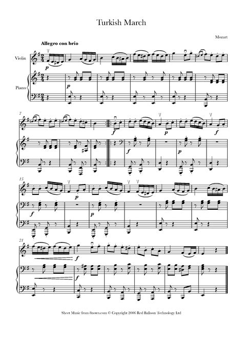 11 in a major, k. Mozart - Rondo Alla Turca sheet music for Violin - 8notes ...