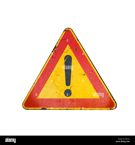 Bright Red And Yellow Triangle Warning Road Sign With Exclamation Mark