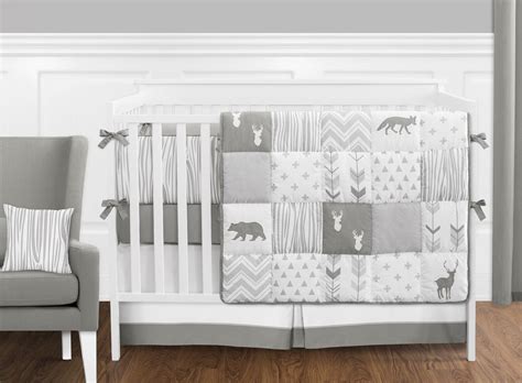Woodsy Grey And White Crib Bedding Set Sweet Jojo Designs Boys Crib