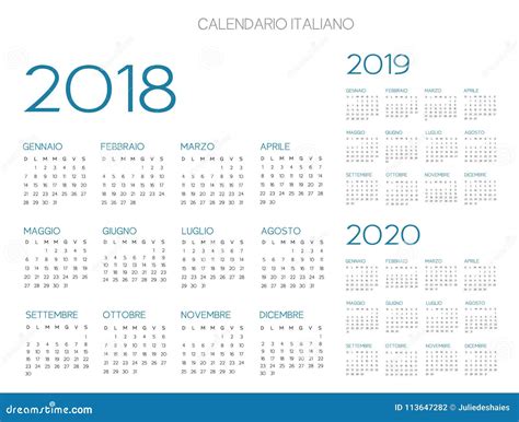 Set Of Italian 2020 2021 2022 Year Vector Calendars Cartoondealer