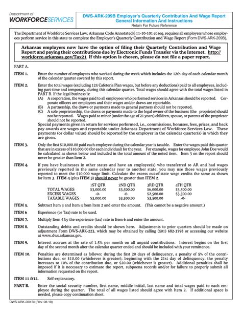 Download Instructions For Form Dws Ark 209b Employers Quarterly