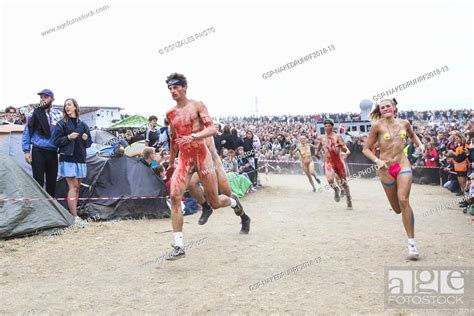 Denmark Roskilde July 5 2018 Naked Runners Have Stripped Off For