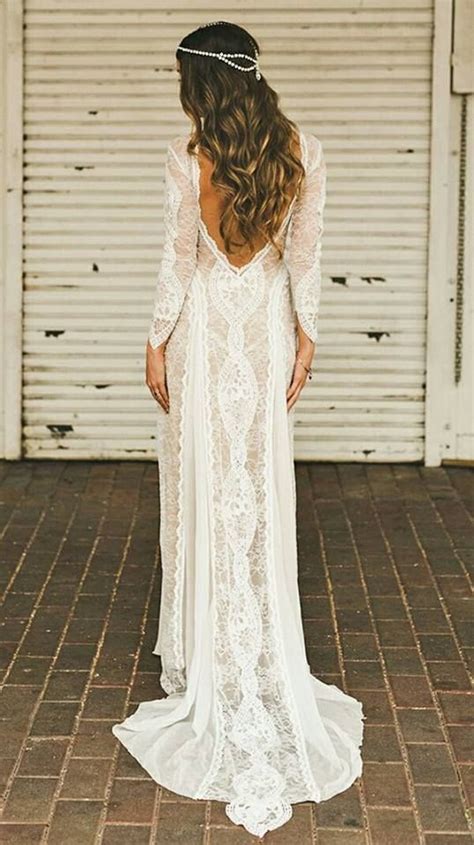 Boho Backless Wedding Dress Long Wedding Dresses Lace Weddings