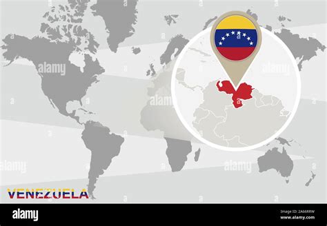Weltkarte Mit Vergrößerten Venezuela Venezuela Flagge Und Karte Stock