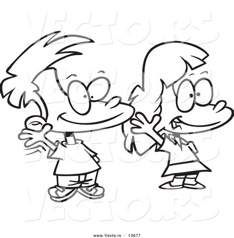 Vector Of A Cartoon Boy And Girl Smiling And Waving Coloring Page