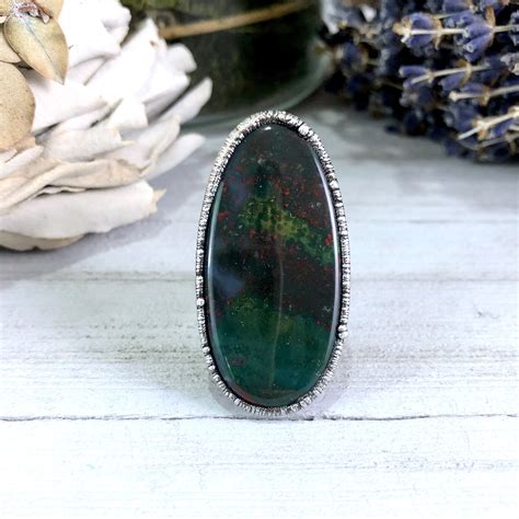 Size 75 Natural Bloodstone Ring In Silver