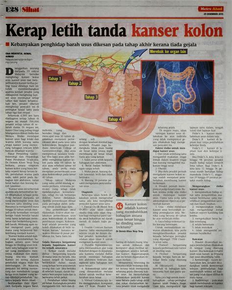 Simptom yang anda alami mungkin bergantung kepada jenis kanser. PENYAKIT KRITIKAL: KANSER KOLON