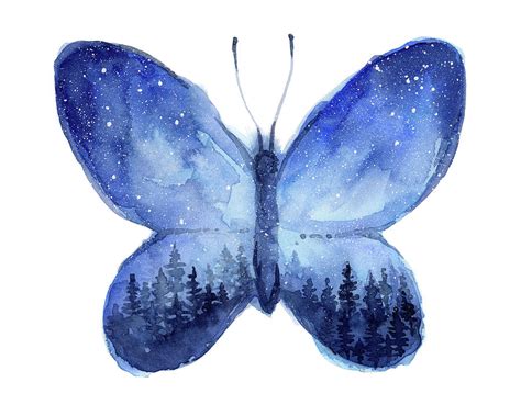 Blue Space Butterfly Painting By Olga Shvartsur Pixels
