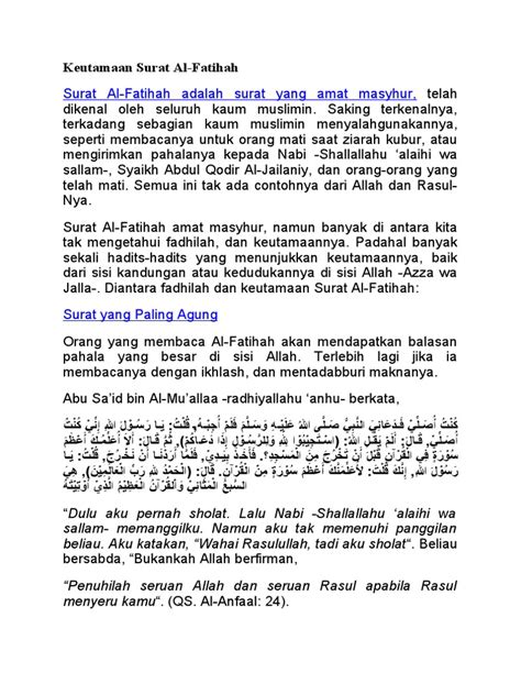 Detail Keutamaan Surat Al Fatihah Koleksi Nomer