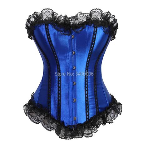 Sexy Satin Lace Up Boned Overbust Corset And Bustier With Lace Trim