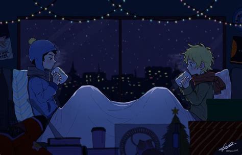 Two People Sitting In Bed At Night With The City Lights Shining On Them And One Person Holding A Cup
