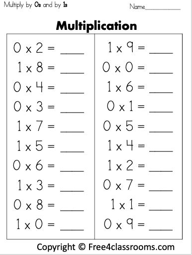 Free 1 Digit Multiplication Worksheet Free4classrooms