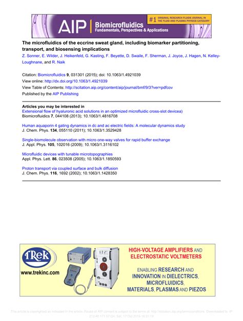 Pdf The Microfluidics Of The Eccrine Sweat Gland Including Biomarker