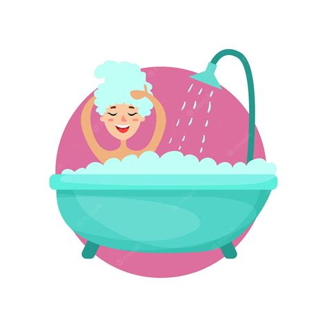 premium vector girl taking a bubble bath and washing her hair woman caring for herself