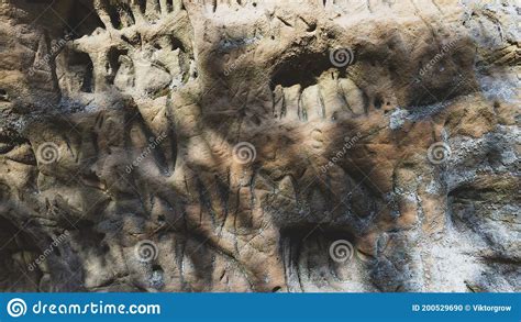 Inscriptions And Drawings On The Cave Wall Stock Photo Image Of