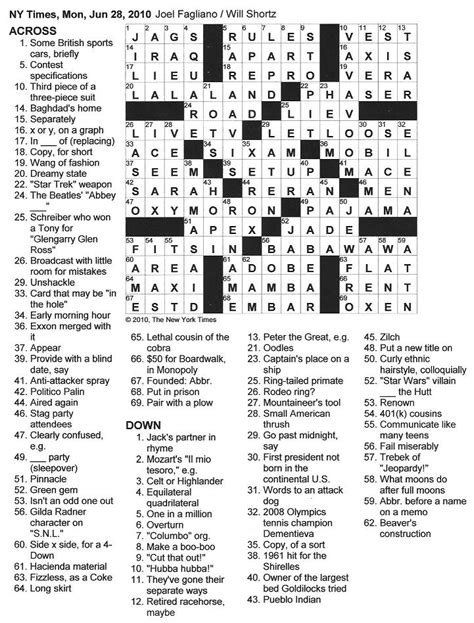 The New York Times Crossword In Gothic 062810 — Rara Avis