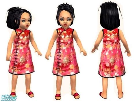 The Sims Resource Red Toddler Silk Chinese Dress