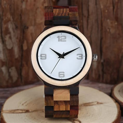 Colorful Bamboo Full Wood Quartz Wrist Watch Fold Clasp Timber Men S