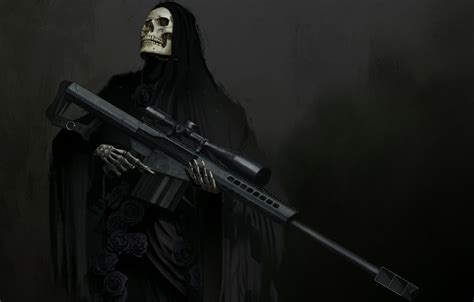 Wallpaper Weapons Skull Fantasy Art Skeleton Hood Sight Sniper