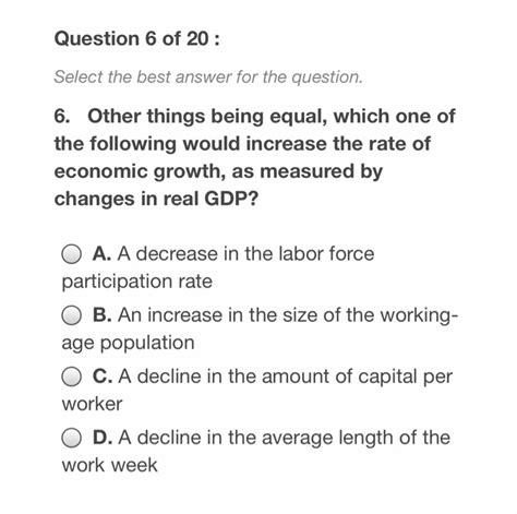 Solved Question 6 Of 20 Select The Best Answer For The