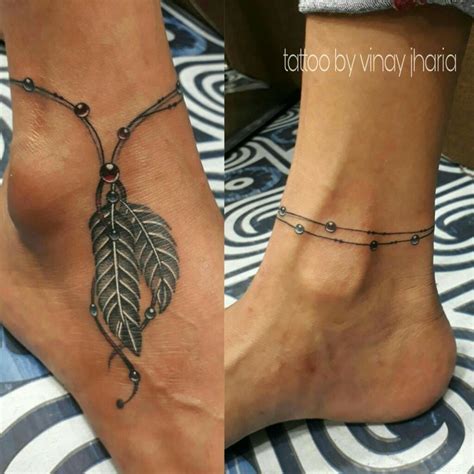 Gold Anklets Chains Foot Tattoos Ankle Bracelet Tattoo Feather Tattoos