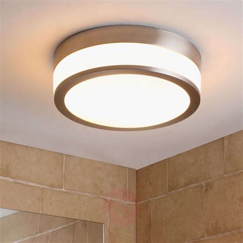 Lb72170 led flush mount ceiling light, 10 inch, 17w (120w equivalent) dimmable 1350lm, 4000k cool white, brushed nickel round lighting fixture for kitchen, hallway, bathroom, stairwell. LED bathroom ceiling lamp Flavi, matt nickel | Lights.co.uk