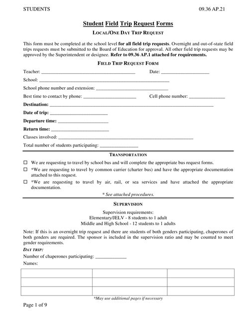 Student Field Trip Request Forms Download Printable Pdf Templateroller