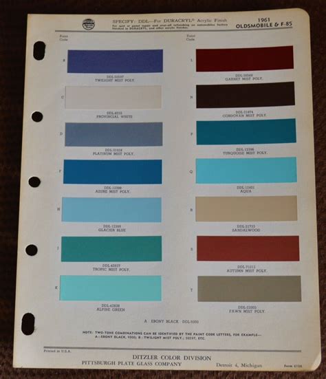 Ditzler Oldsmobile And F 85 Cutlass Color Chips 1961 1962 1963 1964