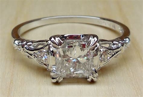 Vintage Antique 106ct Princess Diamond 14k White Gold Engagement Ring