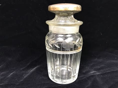 Large Vintage Cut Glass Bottle With Sterling Silver Stopper