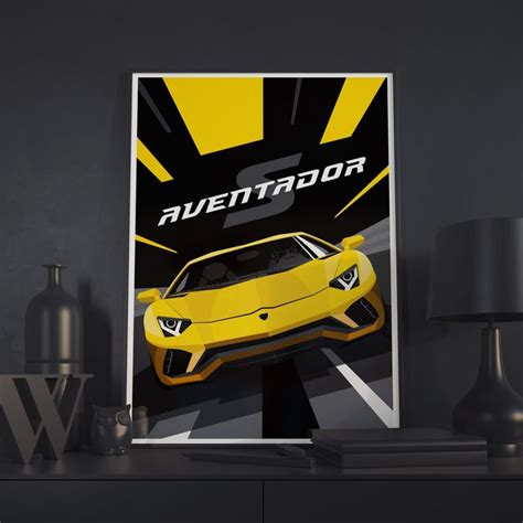 Stylised Automotive Drawing Of A Lamborghini Aventador Etsy Uk