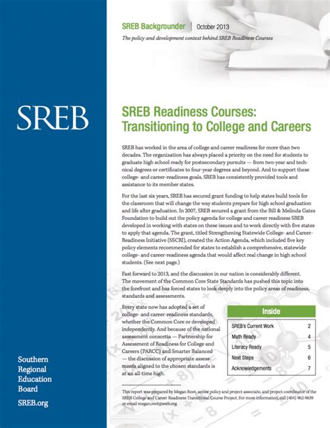 Sreb Readiness Courses Southern Regional Education Board