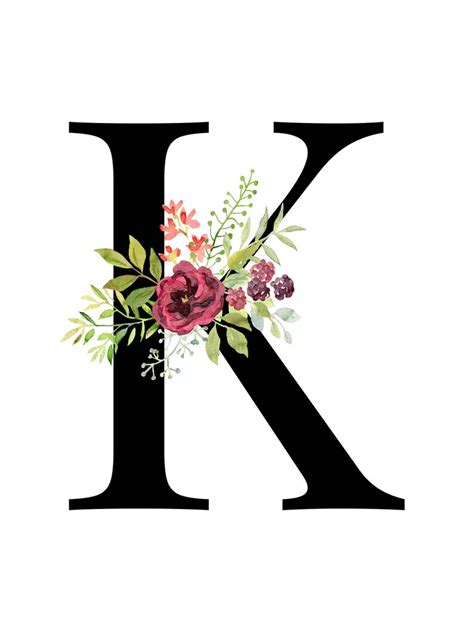 Letter K Floral Alphabet Instant Digital Download Monogram