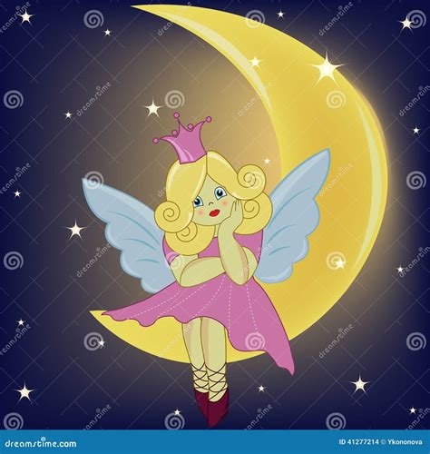 The Beautiful Girl The Fairy Sitting On The Moon Stock Vector Image