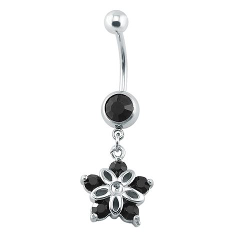 Womens Sexy Belly Button Ring Star Flower Cz Zirconia Piercings Jewelry Long Dangle Navel Ring