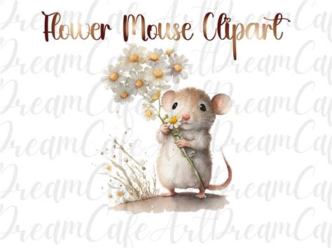 Flower Mouse Clipart Mouse And Flower Clipart Cute Watercolor Mouse