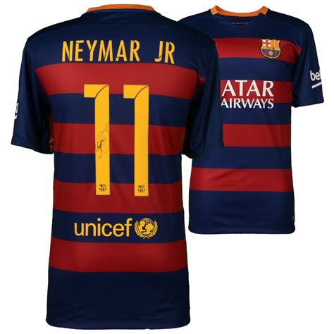 Neymar Santos Barcelona Autographed 2015 2016 Blue And Red Nike Jersey