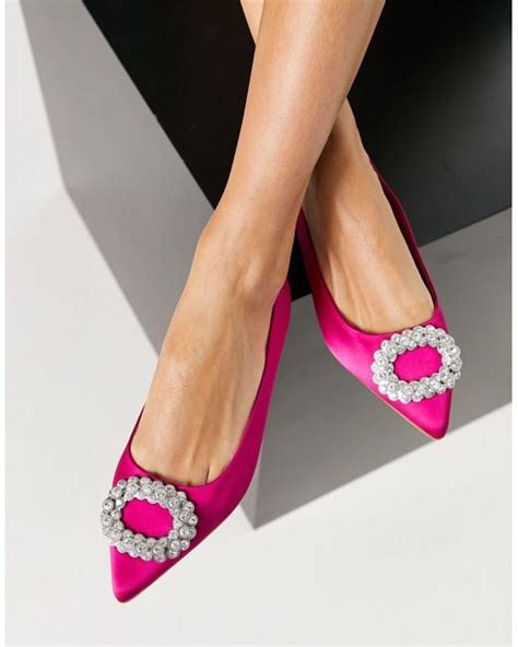 Asos Laura Embellished Pointed Ballet Flats In Pink Lyst