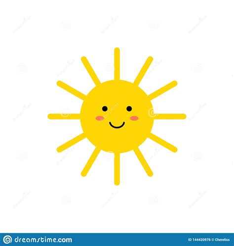 Sun Vector Icon Cute Yellow Sun With Smiling Face Emoji Summer