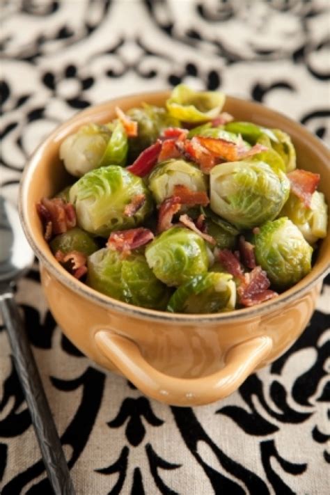 In a roasting pan combine the brussels sprouts, onions, garlic cloves and oil. BRUSSELS SPROUTS WITH ONIONS AND BACON Recipe 2 | Just A ...