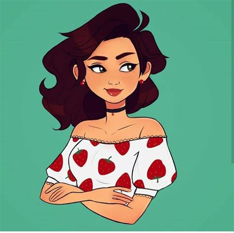 Girl Strawberries Short Brown Hair Brave Confident Cartoon Girl