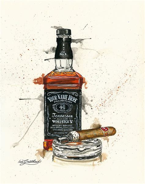 Art And Collectibles Painting Whiskey Watercolor Painting Cigar Original
