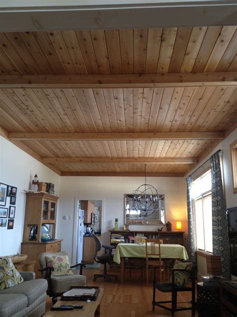 Ceiling Cedar Plank Ceiling In Cottage With False Beams Picturesque