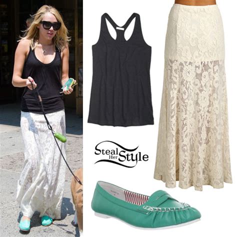 Miley Cyrus Lace Maxi Skirt Outfit Steal Her Style