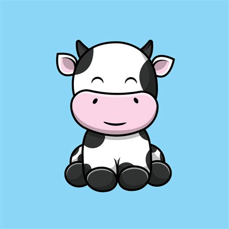Cute Cow Sitting Cartoon Vector Icon Illustration Animal Icon Concept